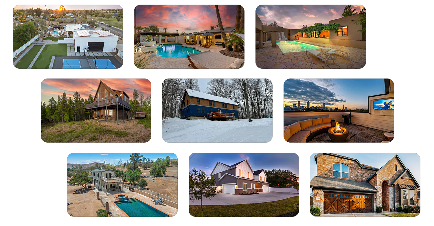 Hero banner image with a selection of different properties on https://www.lofty.ai